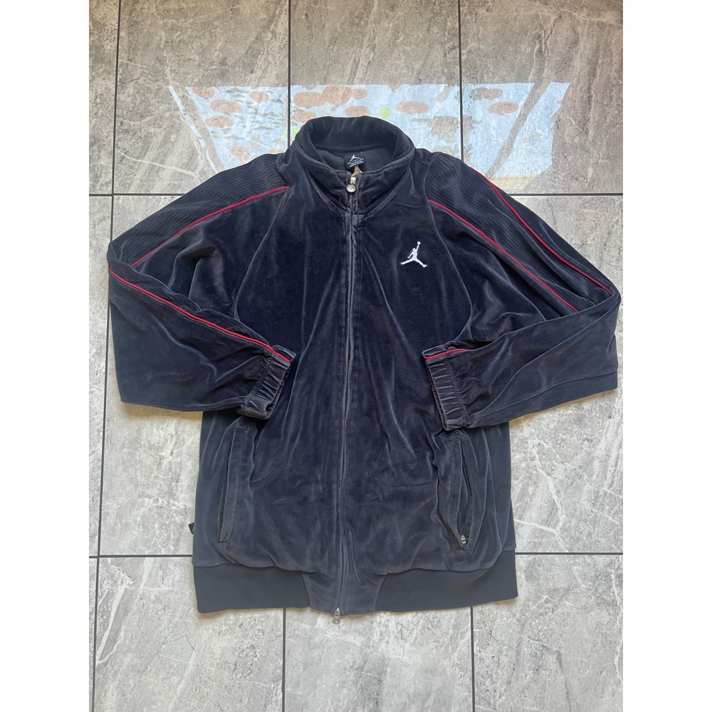 Jordan Brand Velour Track Jacket Mens Large Black Red Piping Jumpman Full Zip